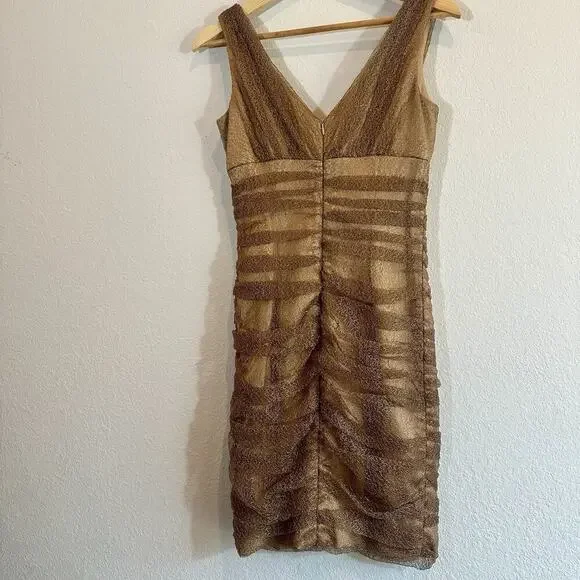 David Meister Gold Lace Cocktail Mini Dress Sz 4 Holiday Party NYE Sparkle Glam - Picture 7 of 14